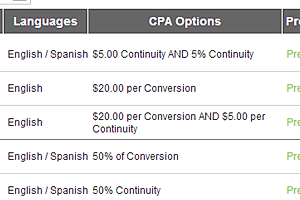 Affiliate area, displaying multiple offers